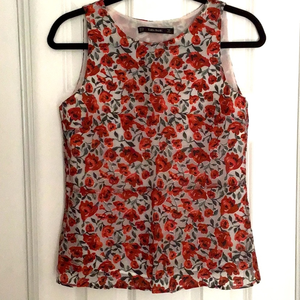 Zara red rose floral blouse
